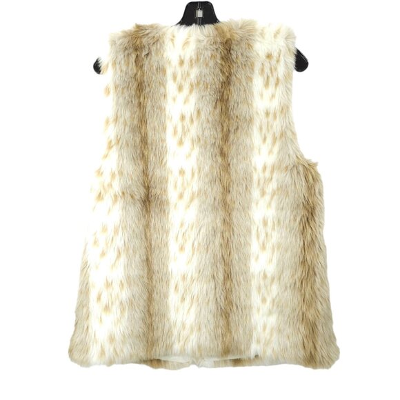 Grace Elements Faux Fur Vest Womens Size M Snow Leopard Brown Cream Boho - Picture 2 of 13